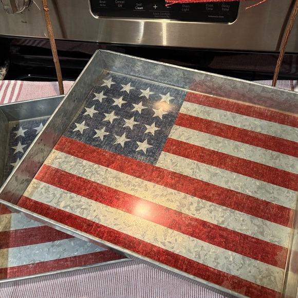 Pottery Barn Other - New Pottery Barn Galvanized Americana /Flag Metal DecorativeTray with Handles #1